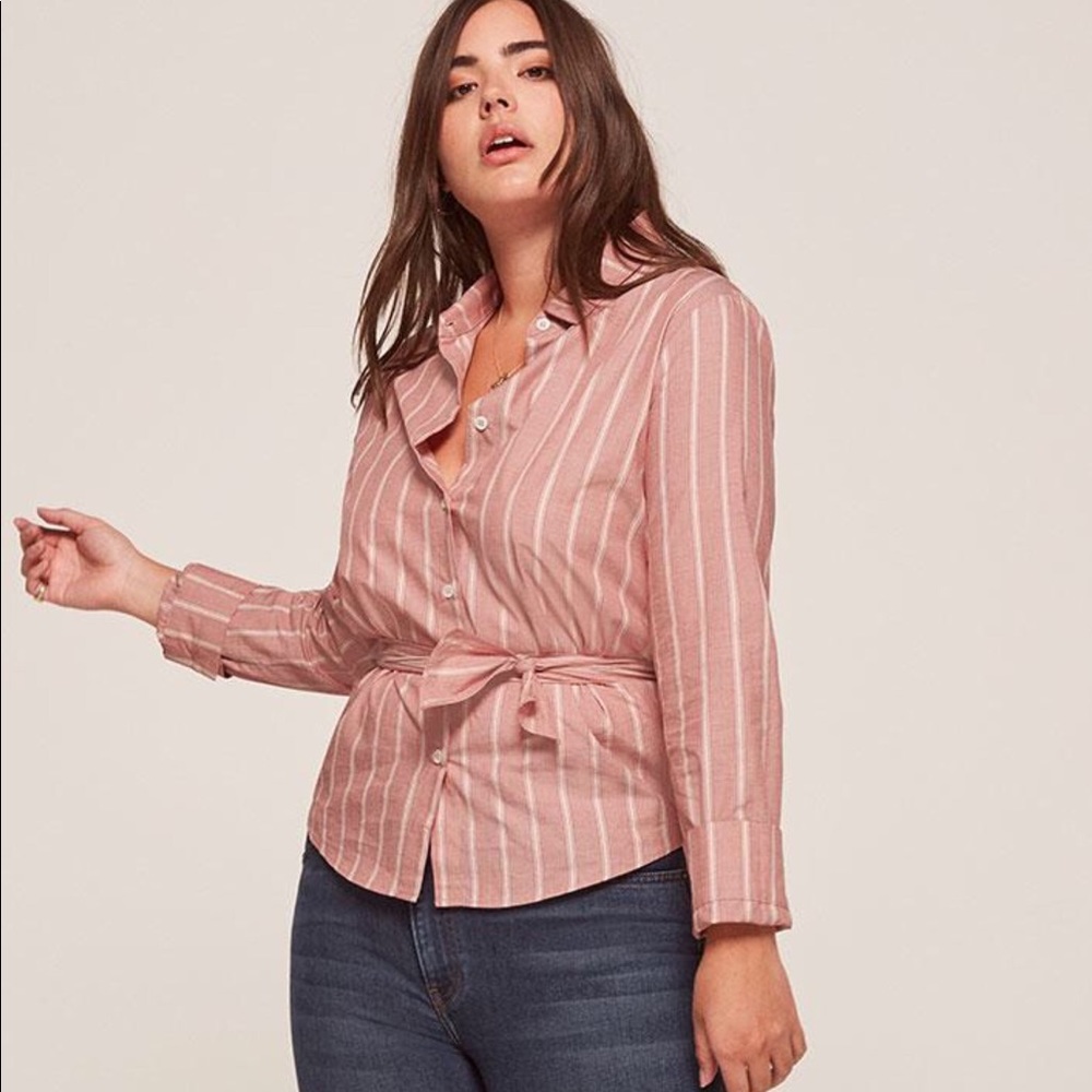Reformation | Dorsett Button Up Belted Blouse
